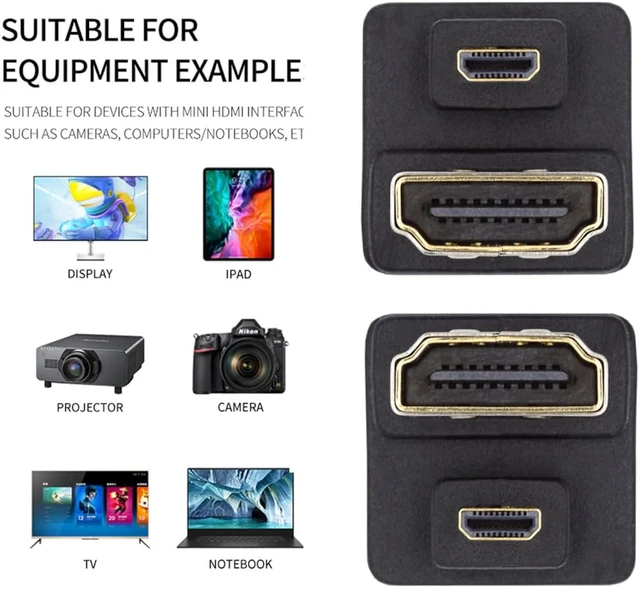 Alt view image 3 of 7 - cablecc 2pcs/Set Micro HDMI 1.4 Type-D Male to HDMI Female Port Saver Opposite U Shape Back Angled Up & Down 360 Degree Extension Adapter