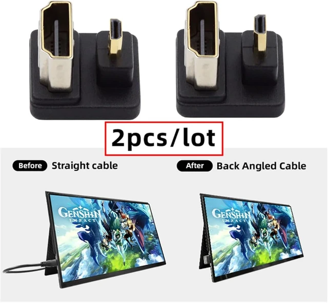 Alt view image 5 of 7 - cablecc 2pcs/Set Micro HDMI 1.4 Type-D Male to HDMI Female Port Saver Opposite U Shape Back Angled Up & Down 360 Degree Extension Adapter