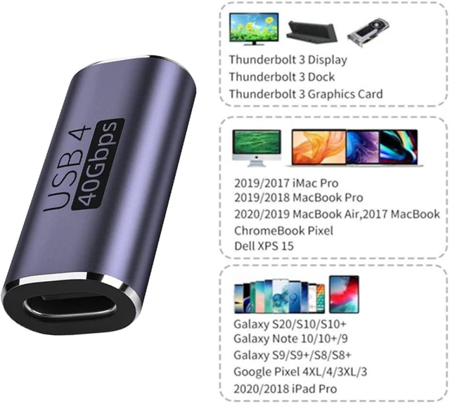 Alt view image 3 of 7 - cablecc 40Gbps Female to Female USB4 Type C 100W Power Data 8K Video Adapter Extender for Laptop Phone