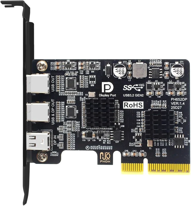 Main image of Cablecc Mini Displayport 1.4 Input PCI-E Express 4X to Dual USB 3.1 Type-C USB-C 10Gbps & 4K 60hz Output Desktop Graphics Expansion Card Adapter ASM3142