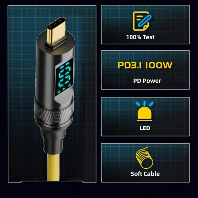 Alt view image 2 of 7 - chenyang USB C Digital Display Cable, USB C Male to Male 20Gbps 8K@60Hz Data Transfer PD 100W Fast Charging Power Meter Tester Cable Adapter 0.65FT/0.2M