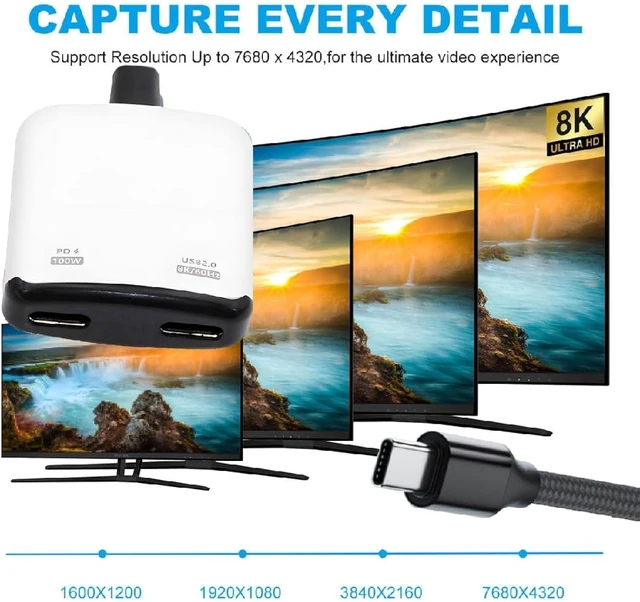 Alt view image 6 of 7 - cablecc 2 in 1 AR Glass Adapter 3.94 Inch,USB C 1 to 2 Data Charging Splitter Support USB 2.0/8K@60Hz PD100W Compatible with Switch/Steam Deck/Rog Ally/Phone/Tablet White