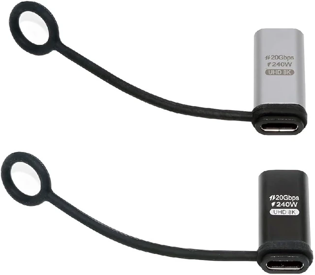 Main image of cablecc 2pcs/lot 20Gbps USB-C Reversible Dual Female Ports 240W 8K Video Extension Adapter with Lanyard Keychain