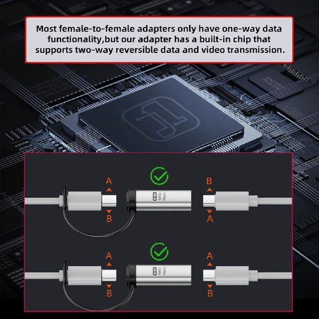 Alt view image 3 of 7 - cablecc 2pcs/lot 20Gbps USB-C Reversible Dual Female Ports 240W 8K Video Extension Adapter with Lanyard Keychain