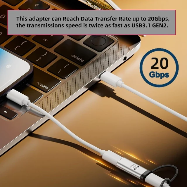 Alt view image 7 of 7 - cablecc 2pcs/lot 20Gbps USB-C Reversible Dual Female Ports 240W 8K Video Extension Adapter with Lanyard Keychain