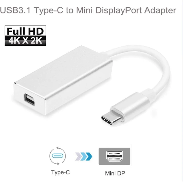 Alt view image 2 of 7 - chenyang USB-C USB 3.1 Type C Source to Mini DisplayPort DP Sink Displays 4K 1080p HDTV Adapter Cable with Silver Aluminium Case for Laptop MAC