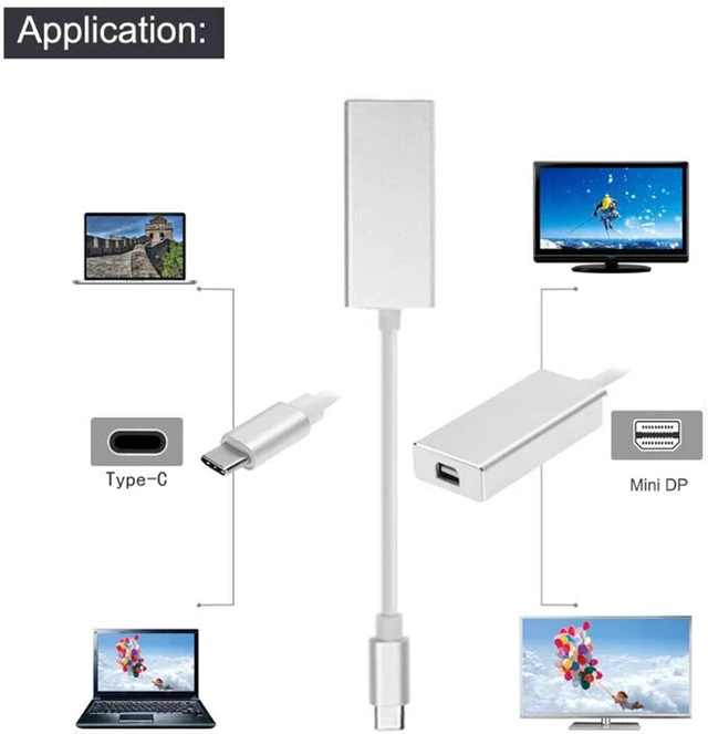 Alt view image 3 of 7 - chenyang USB-C USB 3.1 Type C Source to Mini DisplayPort DP Sink Displays 4K 1080p HDTV Adapter Cable with Silver Aluminium Case for Laptop MAC