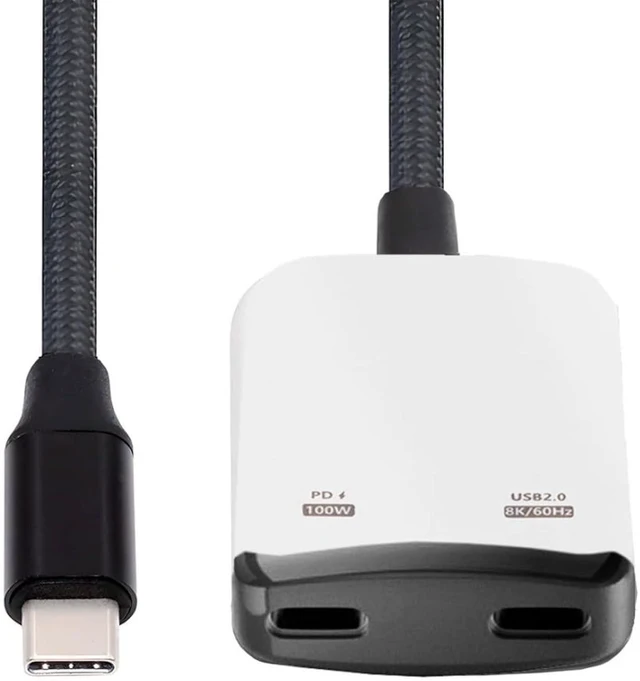 Main image of chenyang 3.94 Inch AR Glass 2 in 1 Adapter,USB C 1 to 2 Data Charging Splitter Support USB 2.0/8K@60Hz PD100W Compatible with Switch/Steam Deck/Rog Ally/Phone/Tablet White