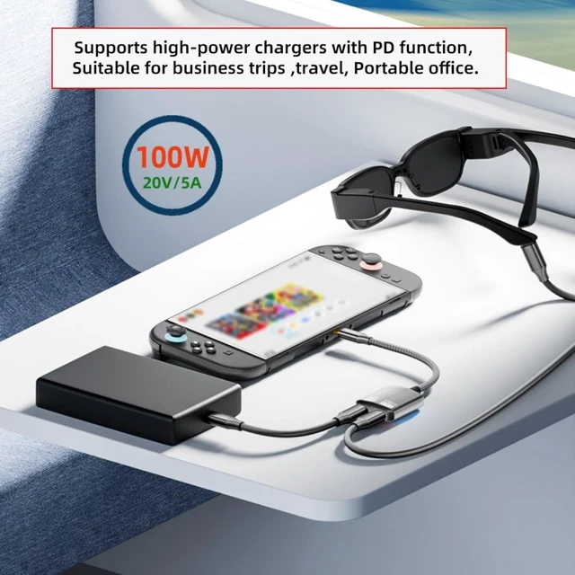 Alt view image 5 of 7 - chenyang 3.94 Inch AR Glass 2 in 1 Adapter,USB C 1 to 2 Data Charging Splitter Support USB 2.0/8K@60Hz PD100W Compatible with Switch/Steam Deck/Rog Ally/Phone/Tablet White