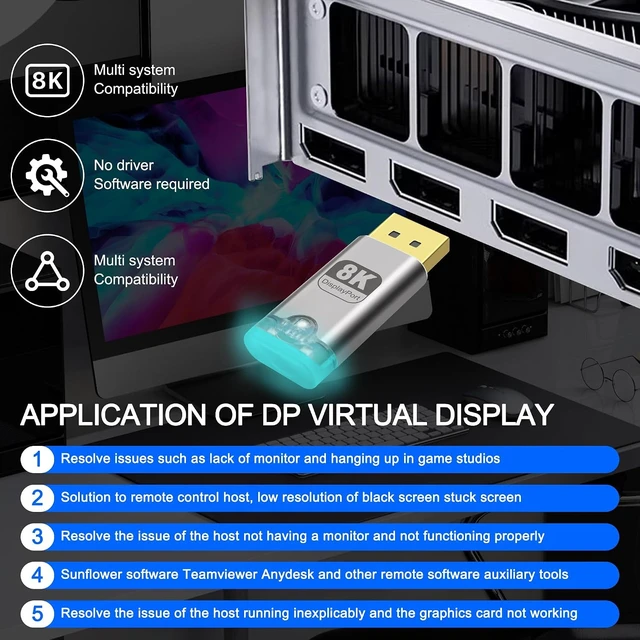 Alt view image 4 of 7 - XMSJSIY 8K DP Dummy Plug Display EDID Emulator DisplayPort Virtual Monitor
