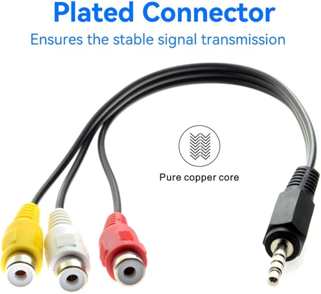 Alt view image 2 of 7 - chenyang 11.81 Inch 3.5mm to 3 RCA AV Short Cable,3.5mm Mini AV to 3 RCA (Phono) Audio Video Output Cable for DVD/TV/VCR/Projector