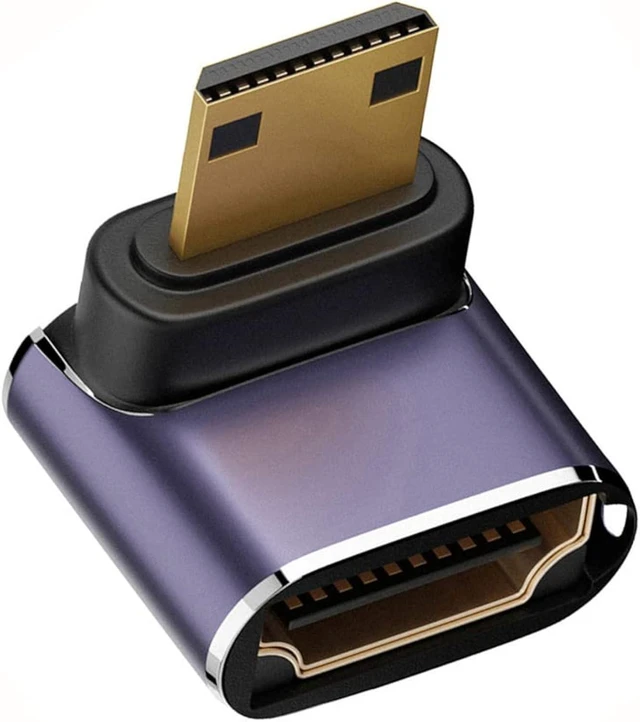 Main image of cablecc Mini HDMI Male to HDMI 2.1 Female UHD Support 8K 60hz HDTV Extension Gold Converter Up Angled 90 Degree Adapter Supports HDCP and 3D