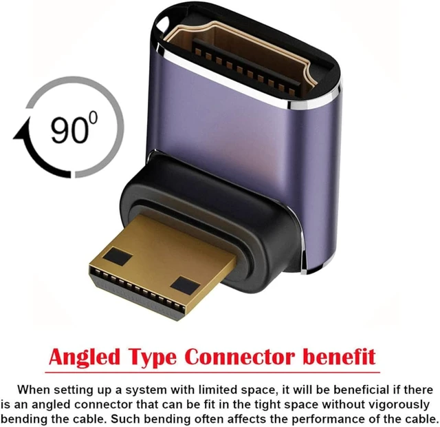 Alt view image 7 of 7 - cablecc Mini HDMI Male to HDMI 2.1 Female UHD Support 8K 60hz HDTV Extension Gold Converter Up Angled 90 Degree Adapter Supports HDCP and 3D