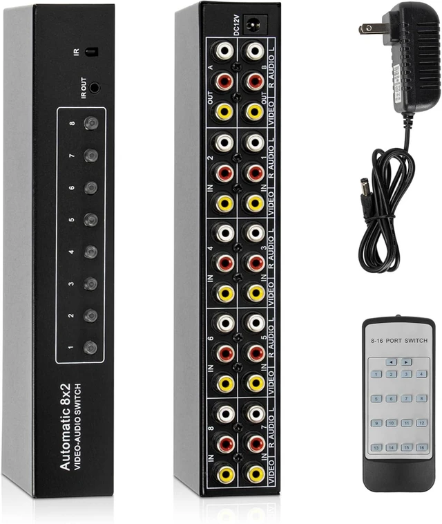 Main image of 8-Way Composite AV RCA Switcher, 8 in 2 Out Automatic Switch Box