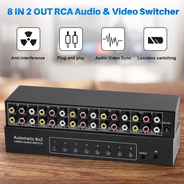 Alt view image 3 of 7 - 8-Way Composite AV RCA Switcher, 8 in 2 Out Automatic Switch Box