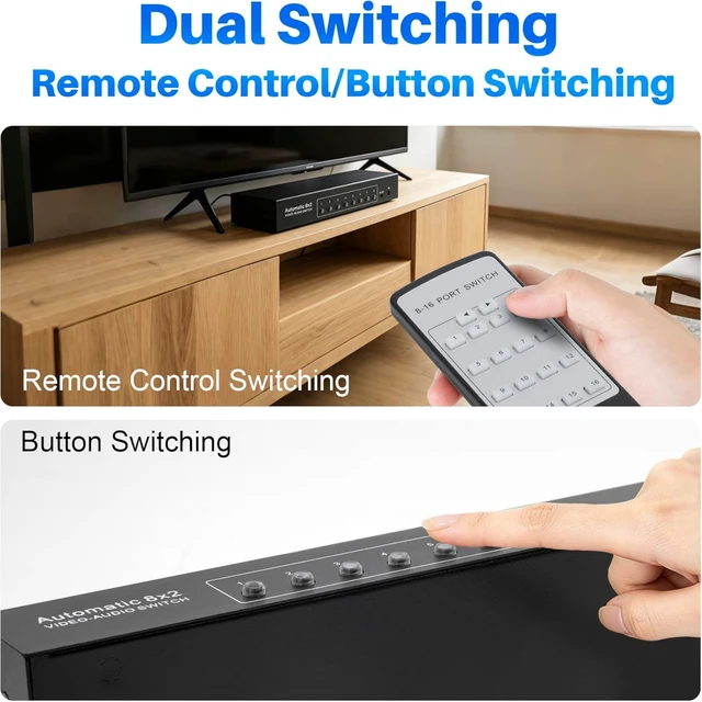 Alt view image 4 of 7 - 8-Way Composite AV RCA Switcher, 8 in 2 Out Automatic Switch Box