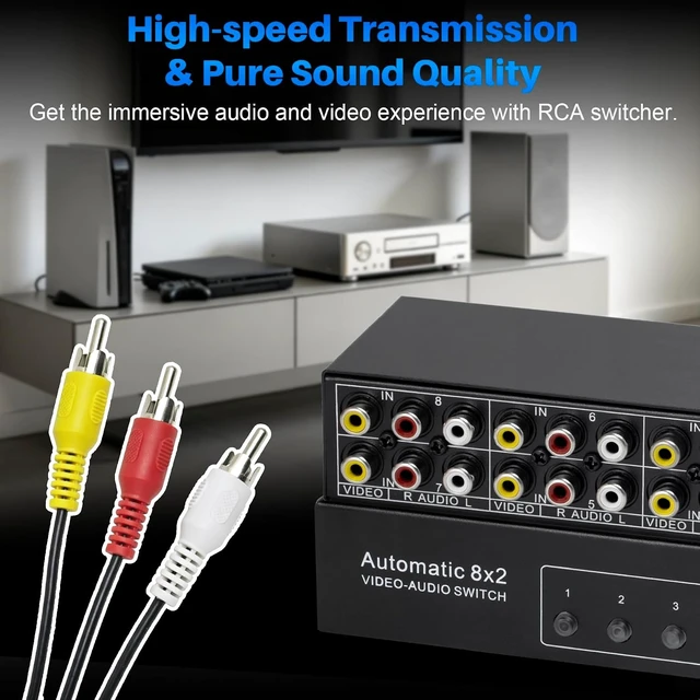 Alt view image 6 of 7 - 8-Way Composite AV RCA Switcher, 8 in 2 Out Automatic Switch Box
