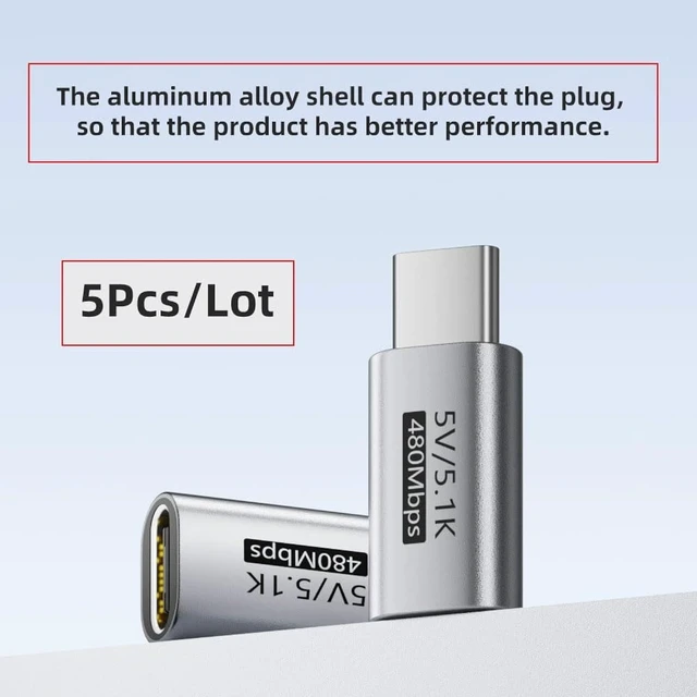 Alt view image 4 of 7 - cablecc 5pcs Type-C 5.1K Resistor PD Function Blocker Male to USB-C Female Extension with DC5V Protect Adapter Only for Power Charge
