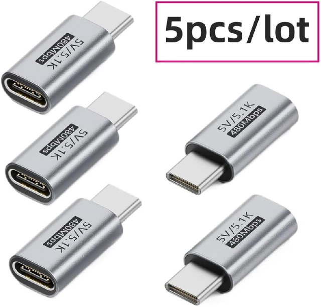 Alt view image 5 of 7 - cablecc 5pcs Type-C 5.1K Resistor PD Function Blocker Male to USB-C Female Extension with DC5V Protect Adapter Only for Power Charge
