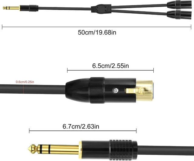 Alt view image 2 of 7 - XMSJSIY 1/4"6.35mm TRS to Dual XLR Y Splitter Stereo Audio Cable-0.5M/1.6FT
