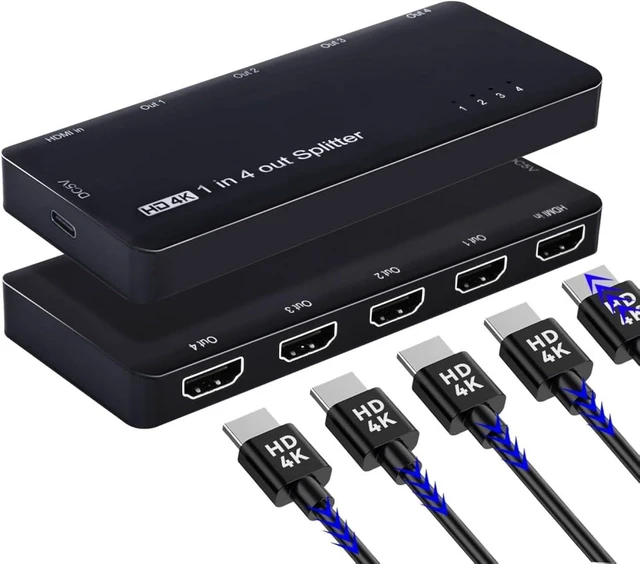 Main image of chenyang 4 Port HDMI 2.0 Splitter 4K@60Hz Distribute 1 in/Signal to 4 Out/Screens, Support HDCP Stack Connection for PS5