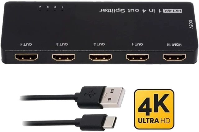 Alt view image 7 of 7 - chenyang 4 Port HDMI 2.0 Splitter 4K@60Hz Distribute 1 in/Signal to 4 Out/Screens, Support HDCP Stack Connection for PS5