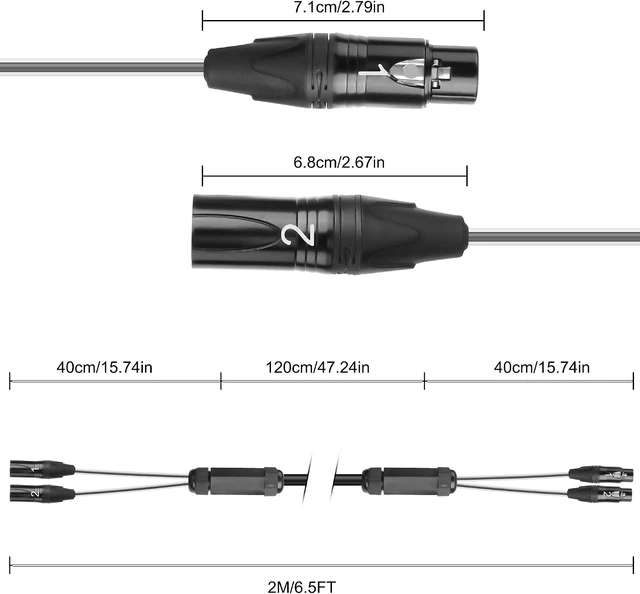 Alt view image 2 of 7 - XMSJSIY 2 Channel XLR Audio Snake 3Pin XLR Male to Female Splitter-2M/6.5FT