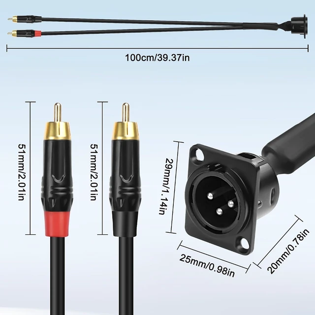 Alt view image 2 of 7 - XMSJSIY D-Type XLR to RCA Stereo Audio Splitter Cable - 1M/3.28FT