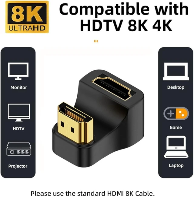 Alt view image 5 of 7 - chenyang 2 Pack HDMI Male to HDMI Female 8K@60Hz 4K@120Hz 180 Degree Angled Converter Connector Adapter