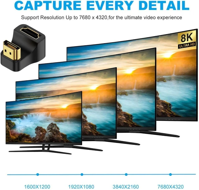 Alt view image 6 of 7 - chenyang 2 Pack HDMI Male to HDMI Female 8K@60Hz 4K@120Hz 180 Degree Angled Converter Connector Adapter