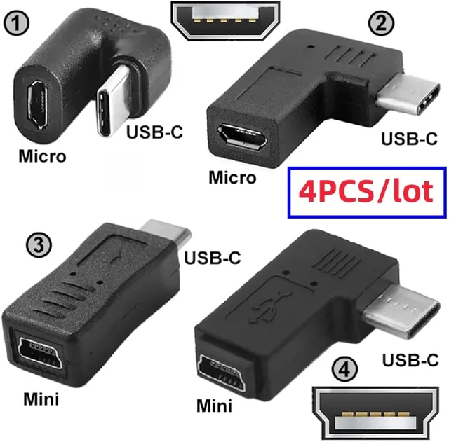 Alt view image 2 of 7 - cablecc 4pcs/lot USB-C USB2.0 Type C 480Mbps Male to Micro & Mini USB Female Power Data Adapter Opposite Right Back Angled