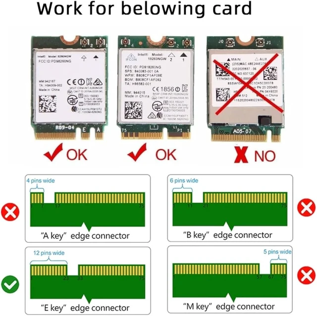 Alt view image 6 of 7 - ChenYang PCI-E X1 to NGFF A+E/E-Key Wireless Network Card PCI Express Expansion Card Adapter with Dual Antenna for Wifi5 Wifi6 Wifi6E,Bluetooth 5.3(USB Port),Supports Windows 11/10