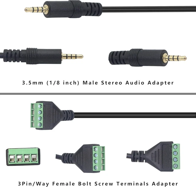 Alt view image 4 of 7 - 3.5mm Terminal Block Cable 1/8 Inch TRRS Stereo Solderless Screw Terminal