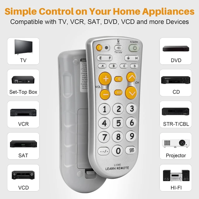 Alt view image 2 of 7 - Universal IR Learning Remote for TV/VCR/SAT/CBL/DVB/DVD/CD/AMP/HI-FI/Tuner