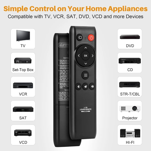 Alt view image 2 of 7 - Universal TV Learning IR Remote Smart Controller for TV STB DVD HiFi VCR CD