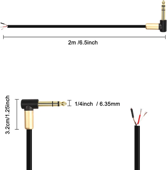 Alt view image 2 of 7 - XMSJSIY 6.35mm TRS Pigtail Cable 1/4inch Stereo Male Plug to Bare Wire-2M