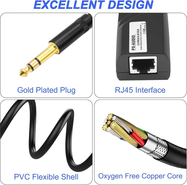 Alt view image 3 of 7 - XMSJSIY 6.35mm TRS Extender 1/4" TRS Stereo Male to Ethernet RJ45 Female