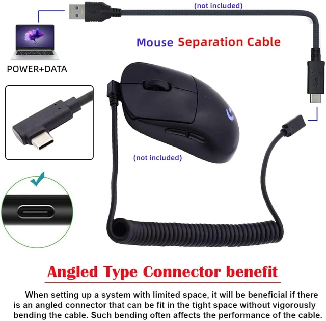 Alt view image 3 of 7 - cablecc USB-C Keyboard Mouse Stretch Coiled Cable for Gaming Keyboard Type-C Male to Female Extension Power & Data Cable