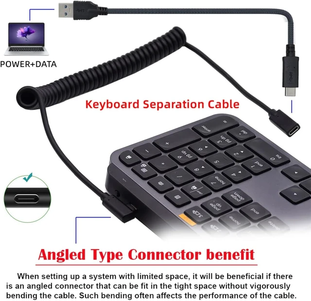 Alt view image 5 of 7 - cablecc USB-C Keyboard Mouse Stretch Coiled Cable for Gaming Keyboard Type-C Male to Female Extension Power & Data Cable