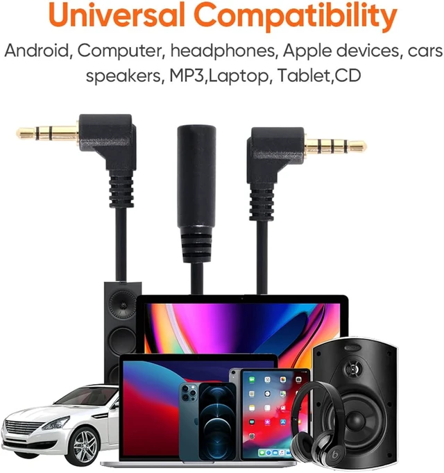 Alt view image 4 of 7 - Cablecc 1Set 3/4 Poles Audio Stereo 90 Degree Right Angled 3.5mm Male to Female Extension Cable