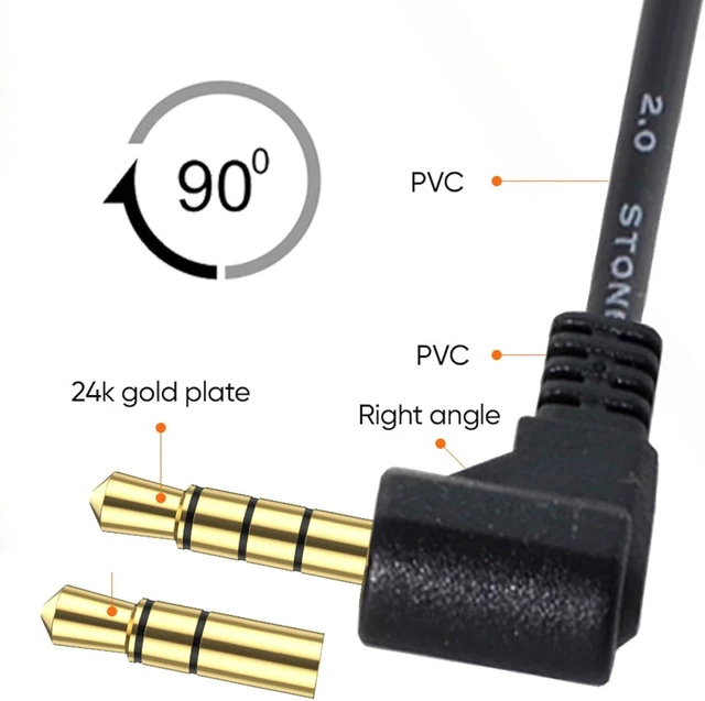 Alt view image 7 of 7 - Cablecc 1Set 3/4 Poles Audio Stereo 90 Degree Right Angled 3.5mm Male to Female Extension Cable