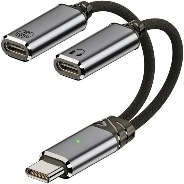 Alt view image 2 of 7 - cablecc USB-C to Dual-C Female Audio DAC AUX Music 16bit 48kHz & 100W PD Power Cable for Laptop Tablet Phone