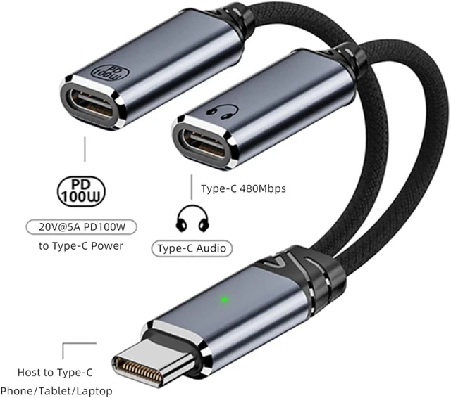 Alt view image 3 of 7 - cablecc USB-C to Dual-C Female Audio DAC AUX Music 16bit 48kHz & 100W PD Power Cable for Laptop Tablet Phone