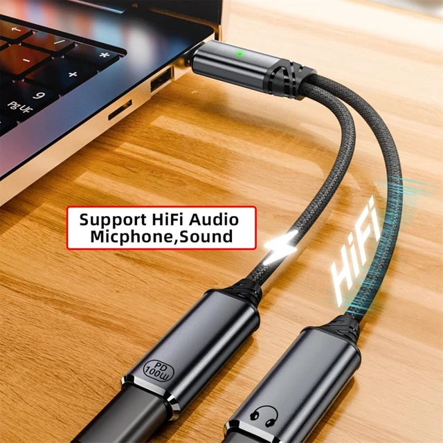 Alt view image 5 of 7 - cablecc USB-C to Dual-C Female Audio DAC AUX Music 16bit 48kHz & 100W PD Power Cable for Laptop Tablet Phone