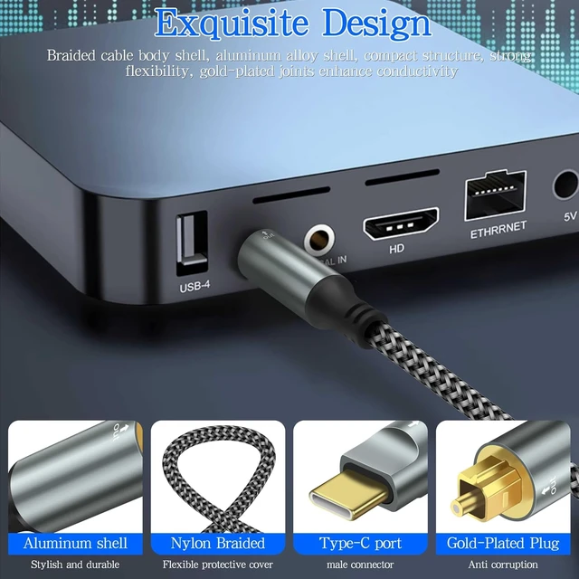 Alt view image 2 of 7 - XMSJSIY USB C to TOSLINK Optical Audio Unidirectional Cable - 1.2M/3.93FT