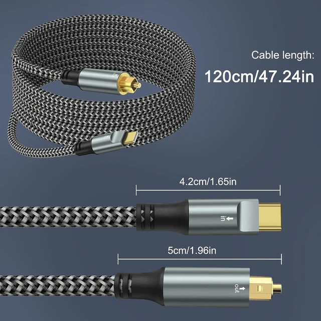 Alt view image 7 of 7 - XMSJSIY USB C to TOSLINK Optical Audio Unidirectional Cable - 1.2M/3.93FT