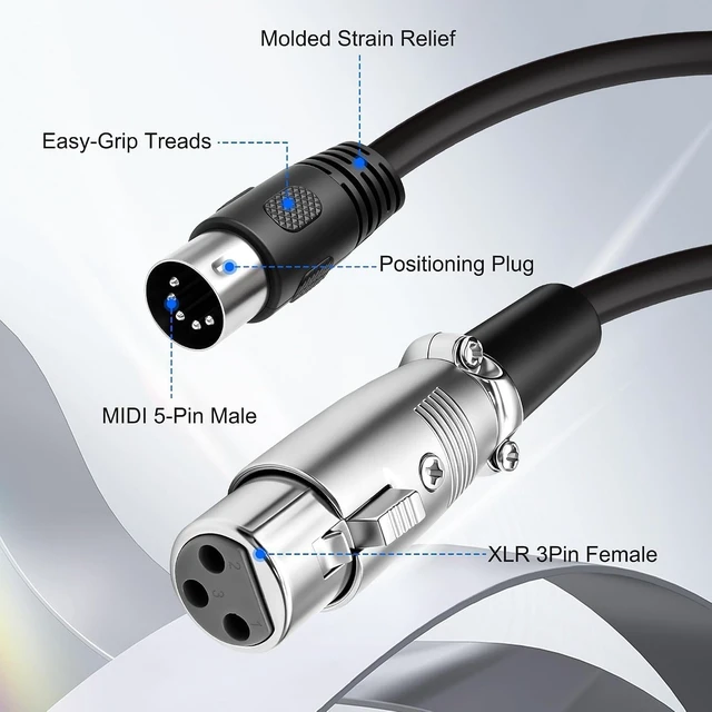 Alt view image 4 of 7 - XMSJSIY MIDI 5 Pin DIN Male to XLR 3 Pin Female Audio Cable