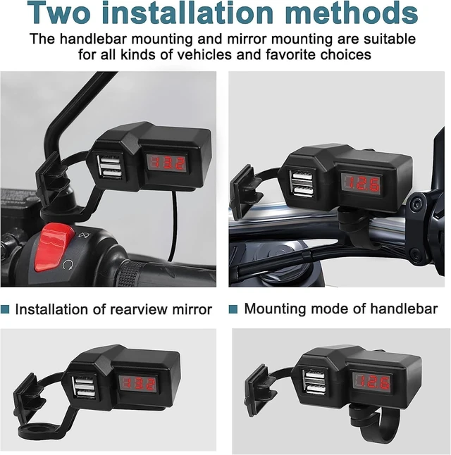 Alt view image 4 of 7 - XMSJSIY Motorcycle USB Charger 5V 3.1A Dual USB Phone Adapter Kit Cable
