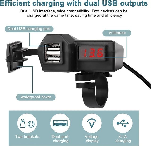 Alt view image 5 of 7 - XMSJSIY Motorcycle USB Charger 5V 3.1A Dual USB Phone Adapter Kit Cable