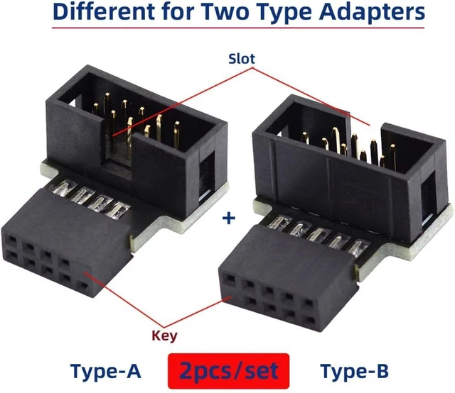 Alt view image 3 of 7 - chenyang 2 Pack USB 2.0 Front Panel Header 9/10Pin Male to Female 90 Degree Angled Direction Gender Changer Connector Adapter